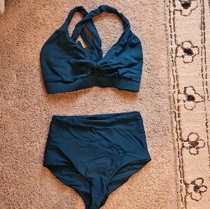Wild Isles Teal High-Waisted Bikini Set